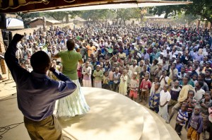 Hedson & Fanny, two of our house parents for the Iris children, leading the huge crowd in worship.